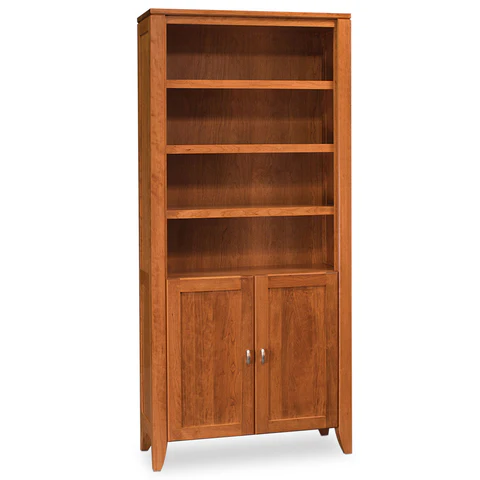 Justine Bookcase with Wood Doors on Bottom