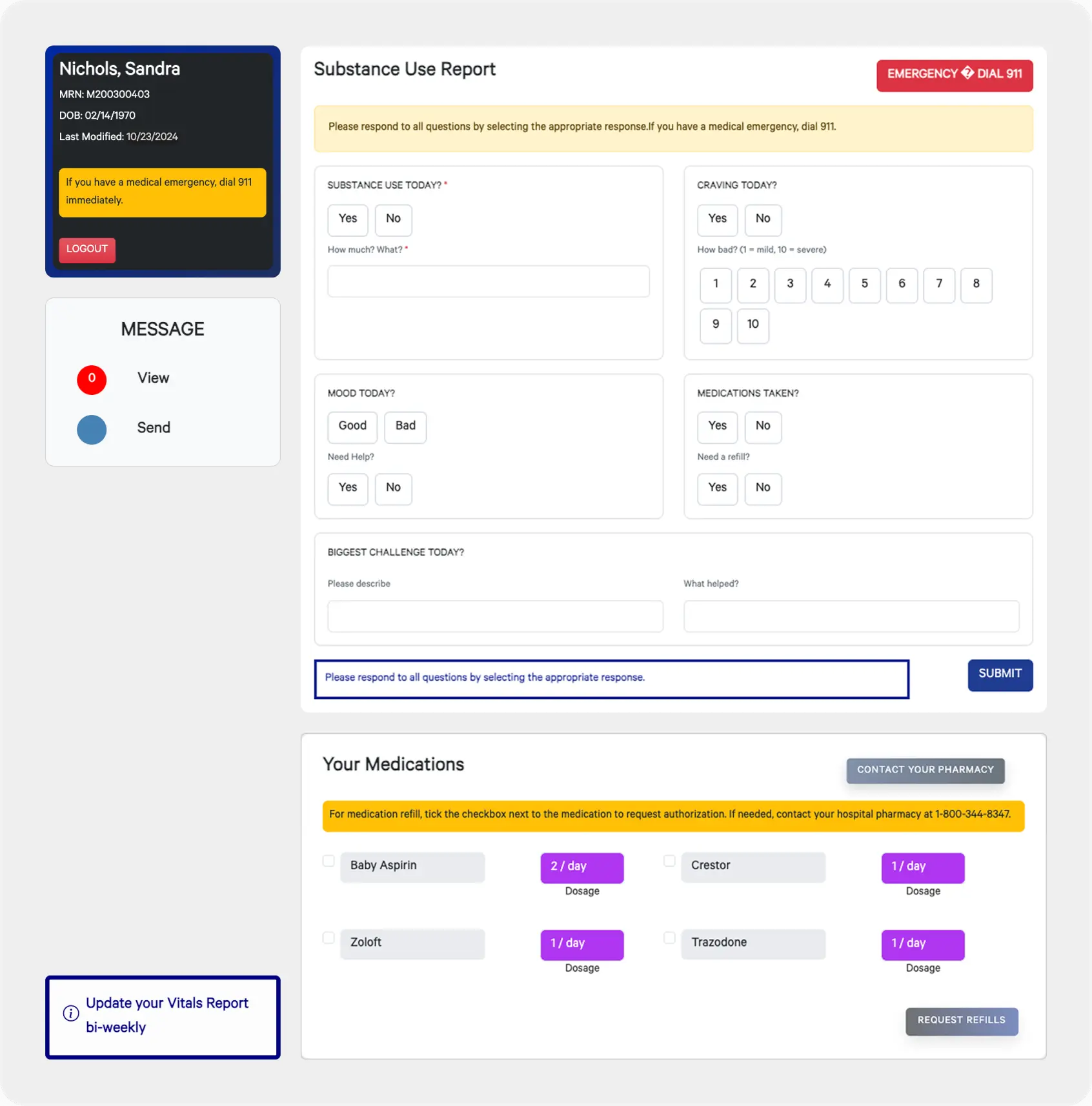 Expanse Substance Abuse interface
